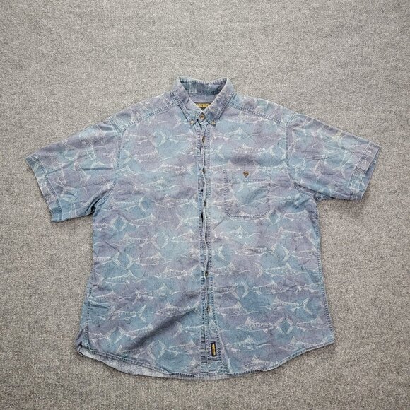 Woolrich Shirt‎ Mens XL Blue Button Down Outdoors Marlin Fish All Over Print - Picture 1 of 9